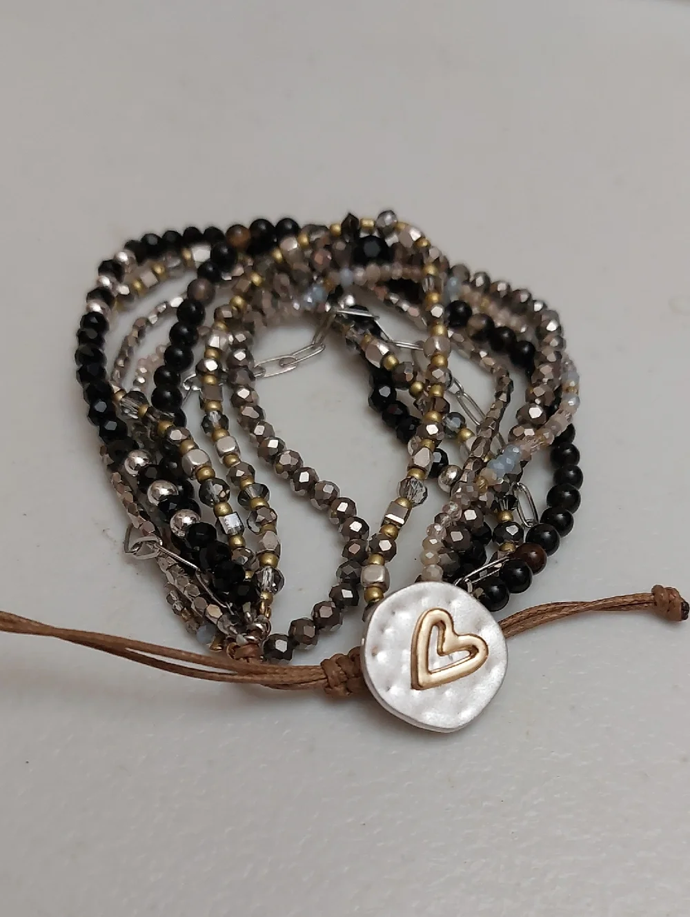 Demdaco Your Journey Black Silver 8 Strands Adjustable Beaded Love Bracelet